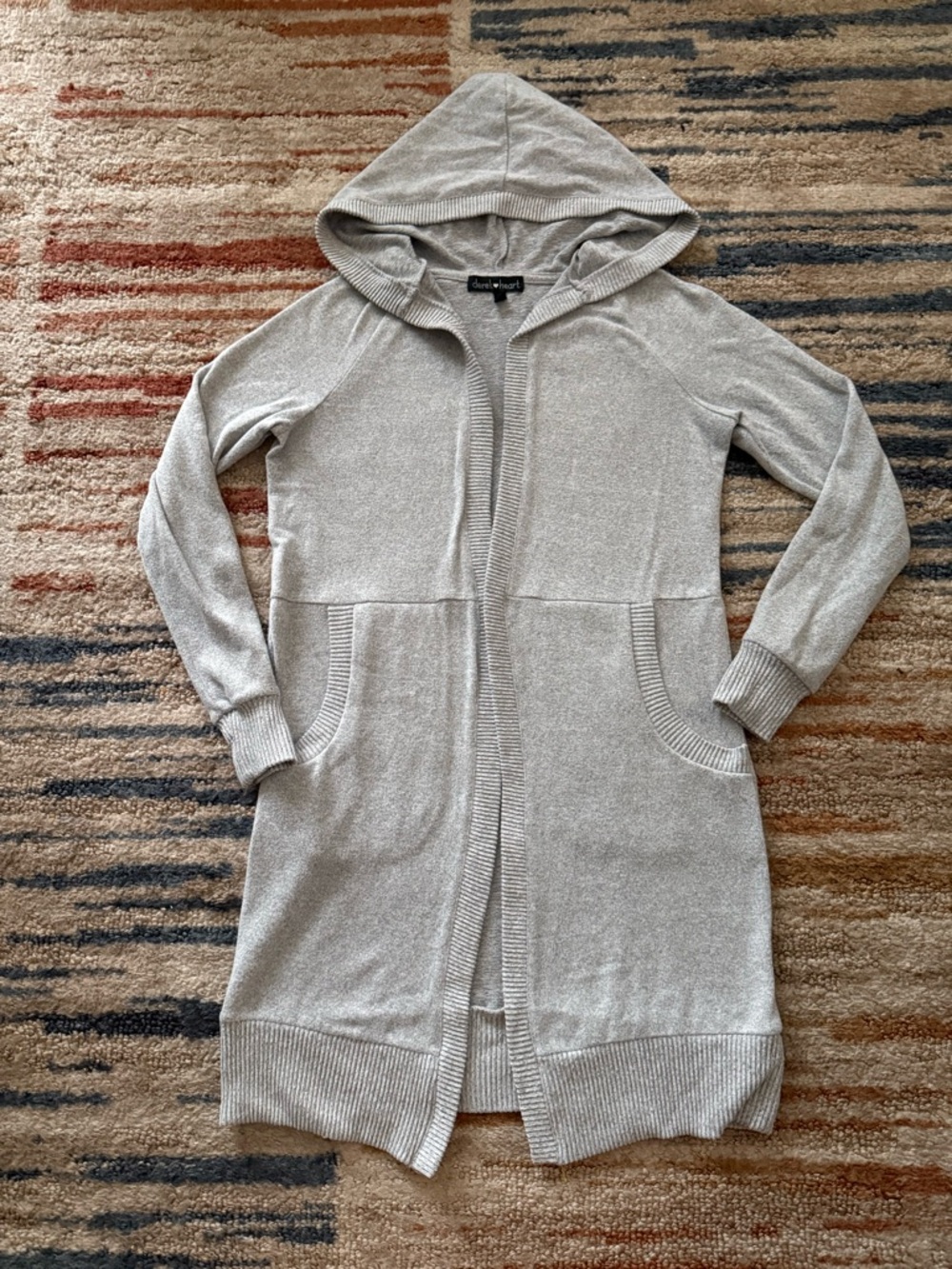 Caslon Light Gray Hooded Longline Open Cardigan